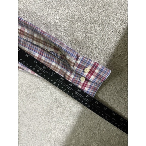 Peter Millar Men’s Long Sleeve Button Down Brown Pink Blue Plaid Shirt Medium - Picture 7 of 7